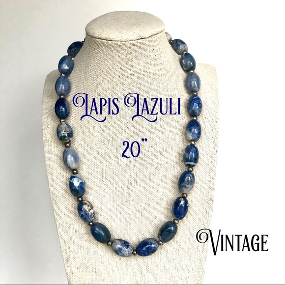 Vintage Genuine Lapis Lazuli Large Beaded Necklace 20” - Picture 1 of 5